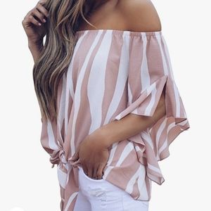 Small pink and white off the shoulder shirt